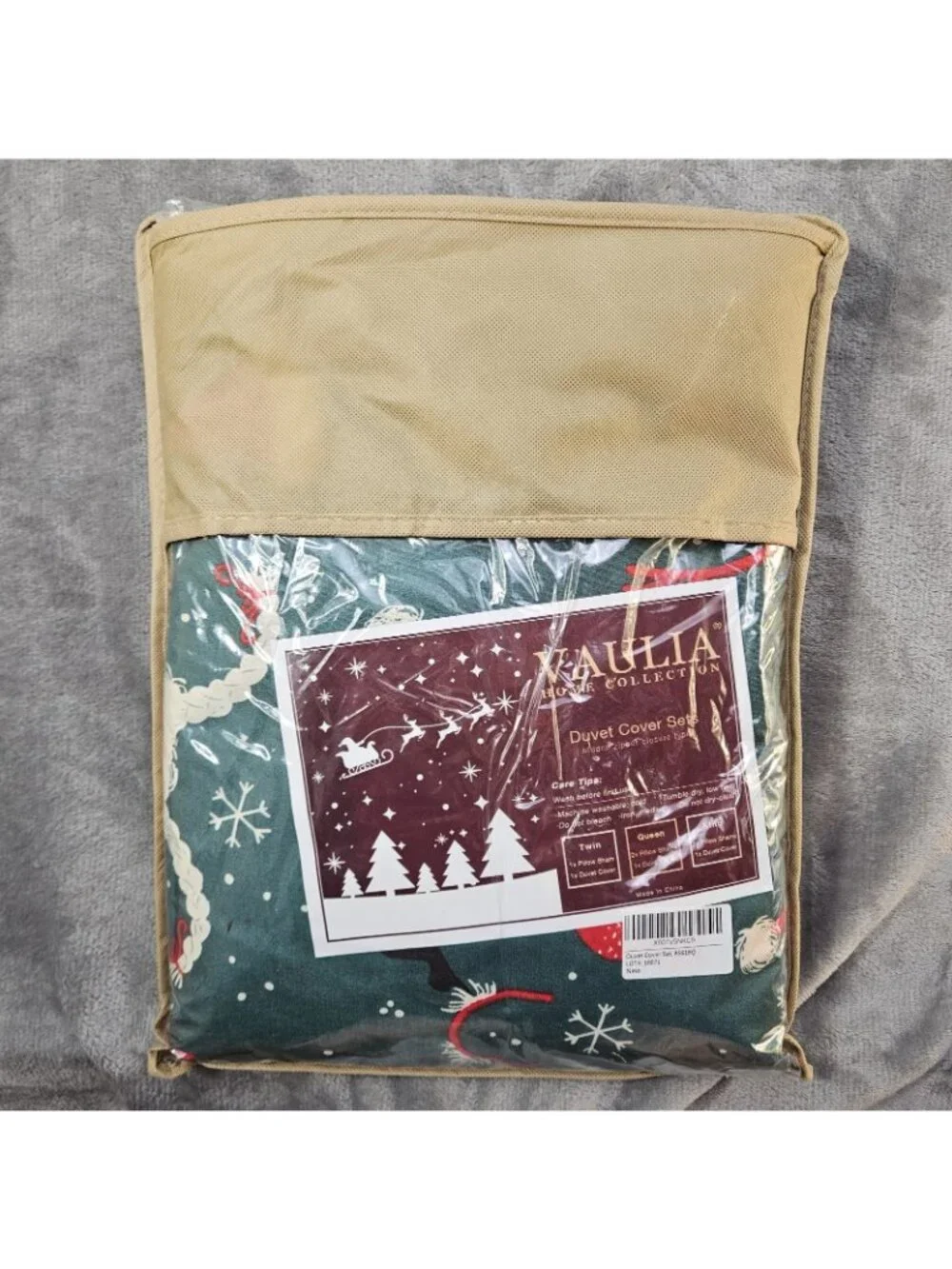 Christmas Duvet Cover Queen Size Christmas Holiday Printed Set Green Red Snow